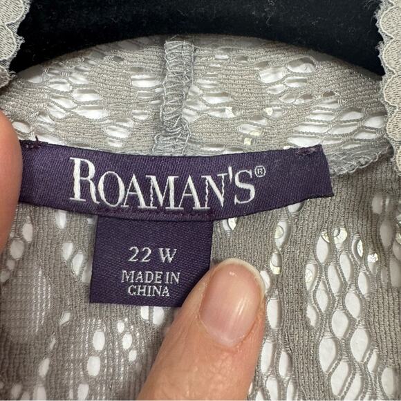 Roamans Grey Lace Duster Cardigan Sweater Womens 22W Formal Sequin Dressy Sheer - Picture 3 of 9